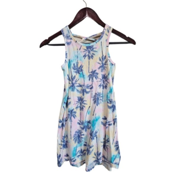 Old Navy Girls Dress Blue Palm Trees Multi Color Size M - Picture 1 of 3